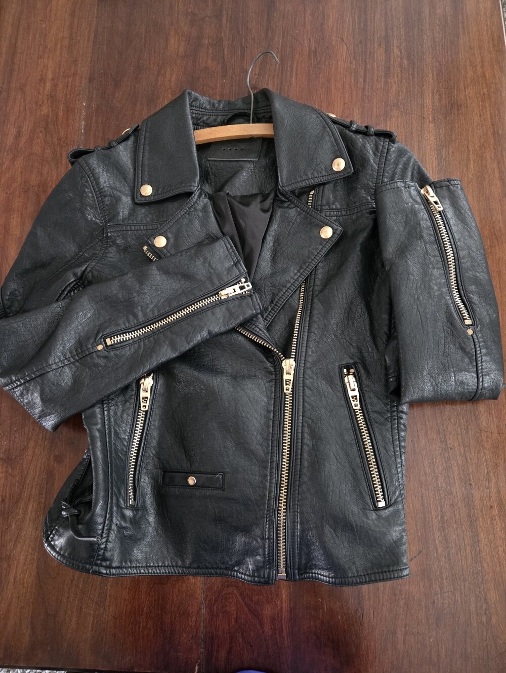 BLANK NYC Moto Jacket Vegan Leather Gold Accents Lace-up Side Waist Women Small - Picture 5 of 11